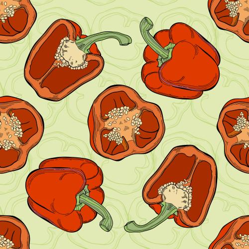 Pepper. Vector red bulgarian pepper on green