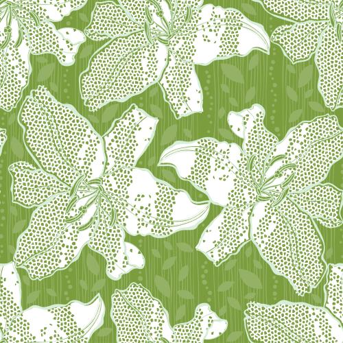 Mosaic. Vector decorative white lily flowers on green