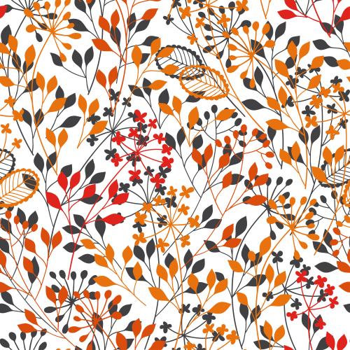 Floral. Vector fantasy plants red orange black silhouettes on white