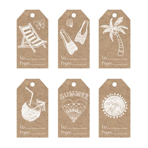Deckchair. Vector craft tags with beach symbols