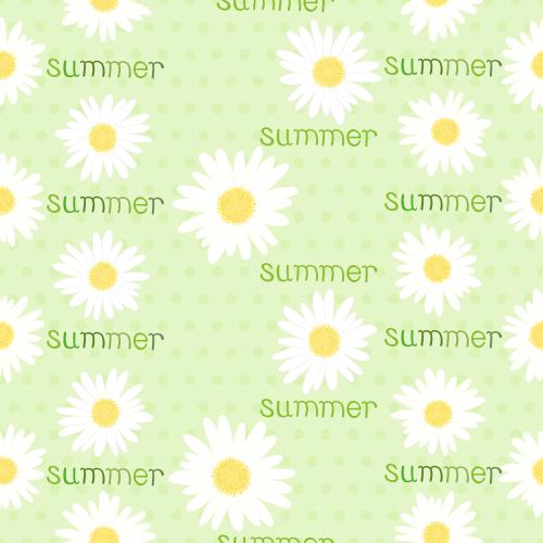 Pea. Vector daisies summer text on green checkered