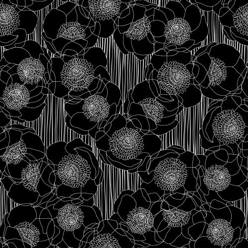 Anemone. Vector anemones on black in white stripes