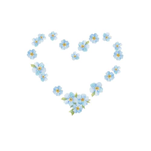 Raster image watercolor forget-me-nots in the shape of a heart on white