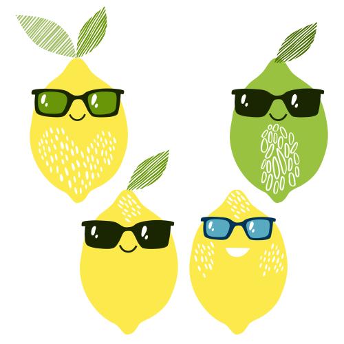 Vector image cartoon lemons and limes in sunglasses on white
