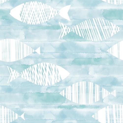 Vector image decorative fish on blue watercolor