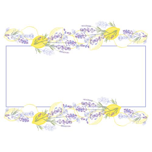 Lemon. Vector rectangular frame with lemons and lavender on white