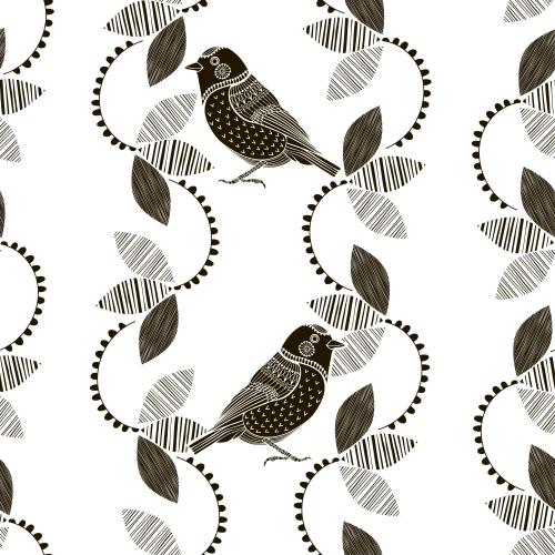 Floral. Vector decorative birds and flowers on white