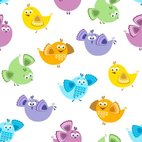 Vector image multicolored cartoon birds on white