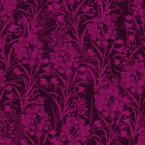 Fireweed. Vector mallow, ivan tea, pink silhouettes on purple