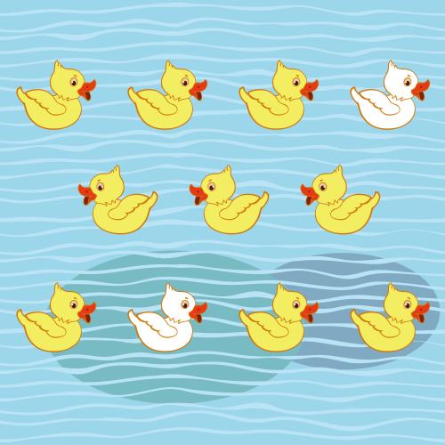 Duckling. Vector cartoon ducklings on blue waves