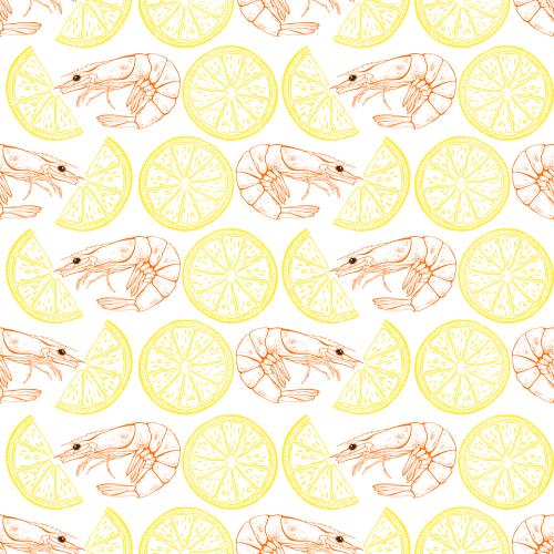 Shrimp. Vector shrimp slices and lime slices on white
