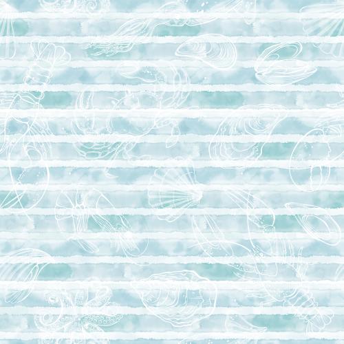 Scallop. Vector lobster crab crayfish shrimp mussels oysters scallops octopus squid on blue watercolor striped