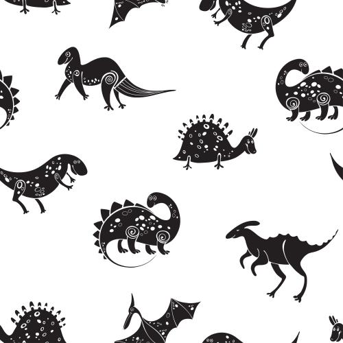 Dinosaur. Vector cartoon dinosaurs black silhouettes on white