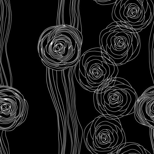 Rose. Vector stylized roses, wavy lines on black