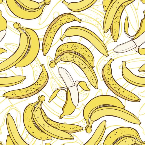 Banana. Vector bananas, contours and colored silhouettes on white