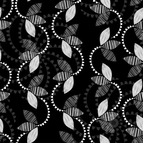 Vector image abstract flowers and plant elements on black