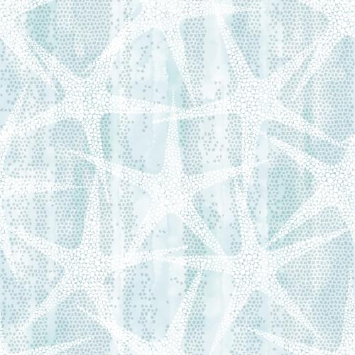 Vector image sea stars white silhouettes on blue watercolor mosaic