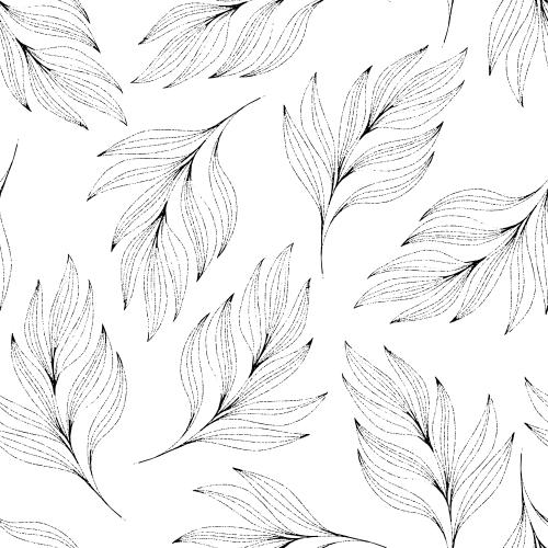 Illustration decorative branches with leaves black dashed outlines on white