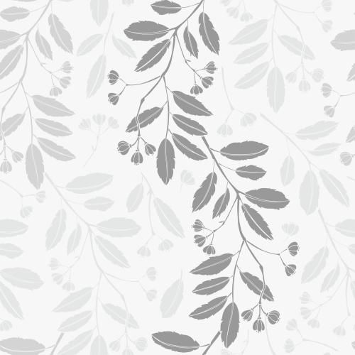 Illustration monochrome silhouettes of abstract branches with leaves and flowers on white