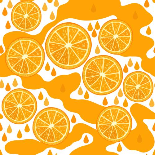 Orange. Vector orange slices drops and spilled orange juice on white