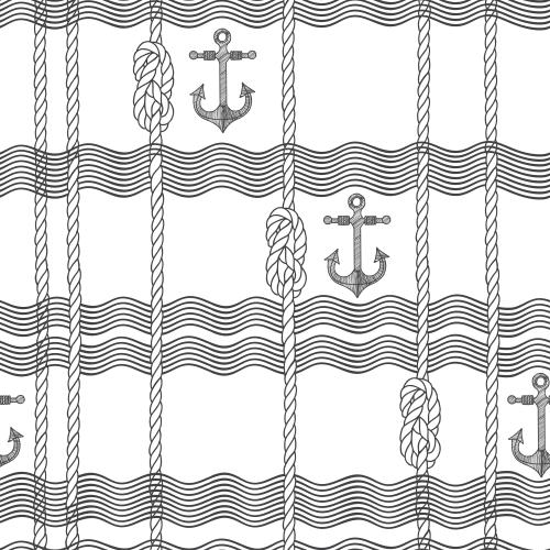 Anchor. Vector ropes with sea knots waves anchors on white