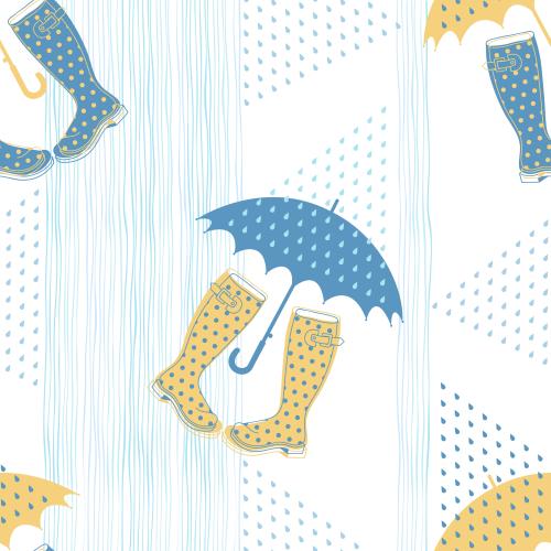 Drop. Vector boots umbrellas raindrops on white