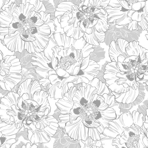 Vector image peonies monochrome contours and silhouettes on white
