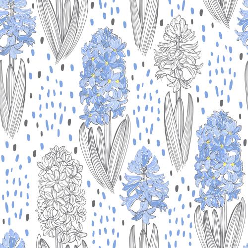 Hyacinth. Vector hyacinths, colorful and monochrome, decorative spots on white