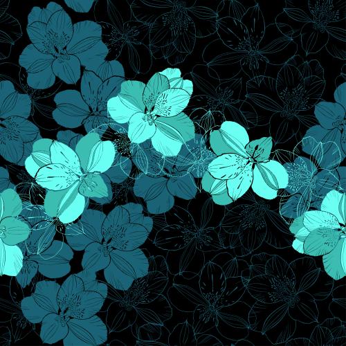Alstroemeria. Vector flowers alstromeria contours and silhouettes on black