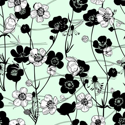 Buttercup. Vector poppies on delicate green