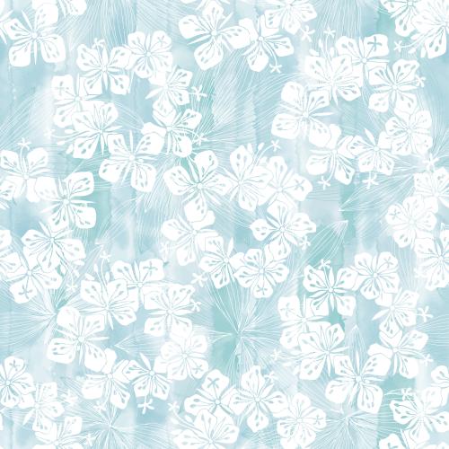Vector image decorative flowers and leaves white outlines and silhouettes on a blue watercolor