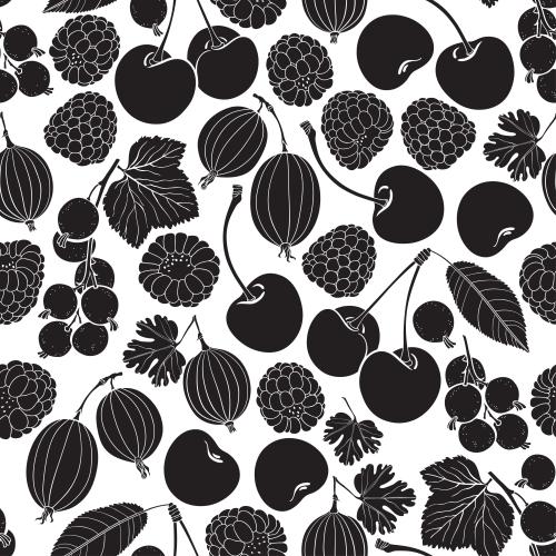 Berry. Vector Pattern cherry, cherry, currant, raspberry, blackberry, gooseberry on white