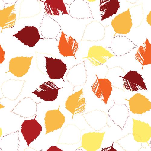 Leaves. Vector Pattern colorful contours and silhouettes of leaves on white