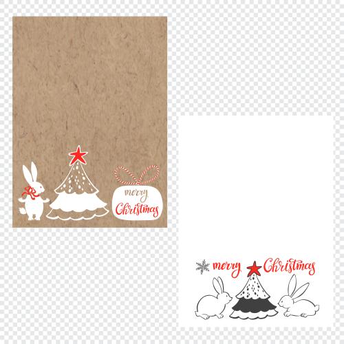 Rabbit. Vector two arrangements with rabbits and a tree on craft and white