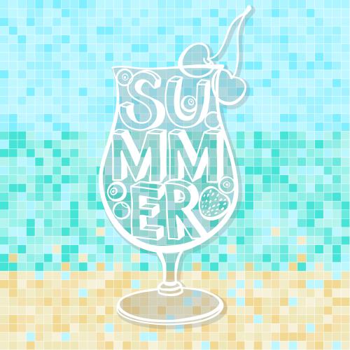 Mosaic. Vector summer cocktail inscription on a mosaic in sea and beach colors