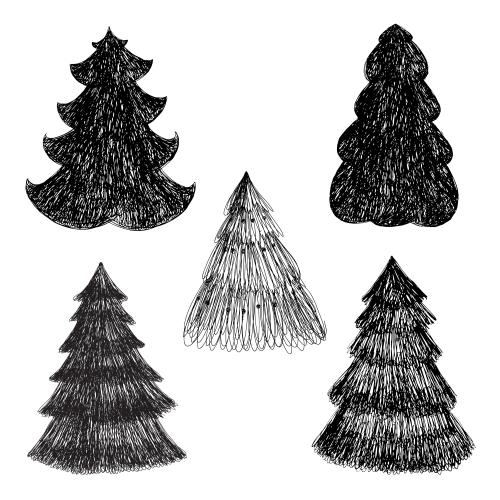 Vector image five stylized fir trees on white