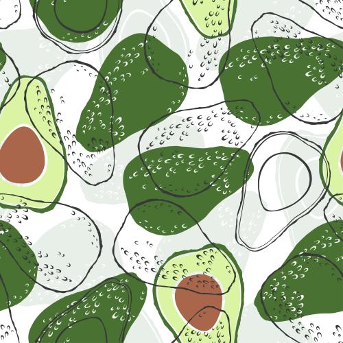 Avocado. Vector avocado silhouettes and contours on white