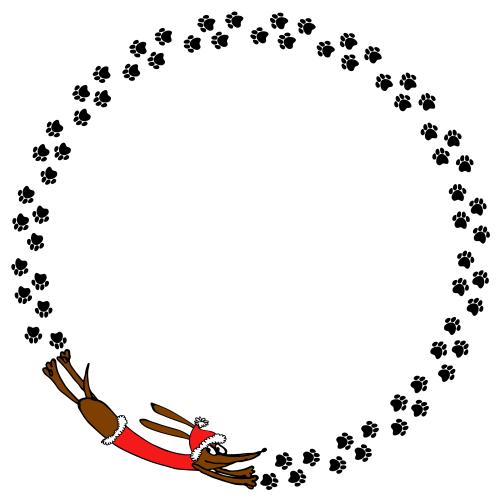 Vector image animated dog in a new year costume running in a circle, circular frame on white