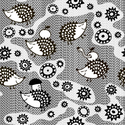 Grass. Vector cute cartoon-style hedgehogs on grass