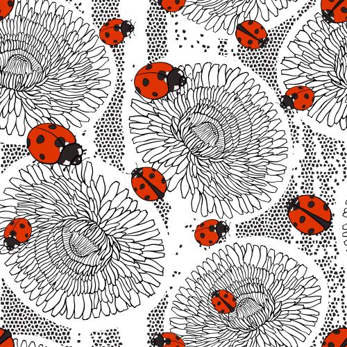 Dandelion. Vector dandelion flowers, ladybugs on a mosaic