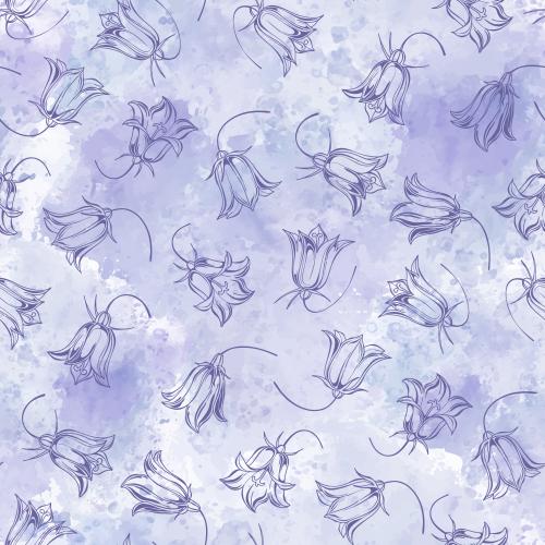 Vector image flowers bellflowers on purple watercolor