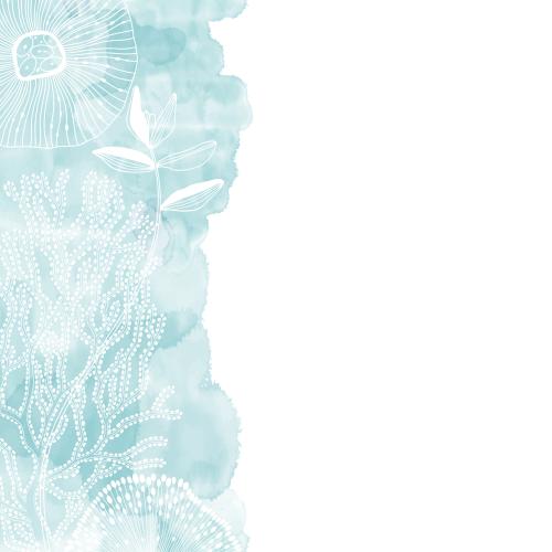 Vector image abstract marine creatures coral algae on blue watercolor fragment space for text on white