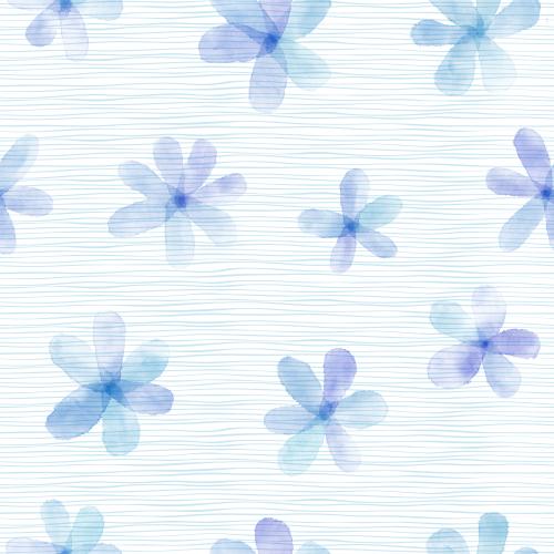 Raster image watercolor flowers, blue horizontal lines on white
