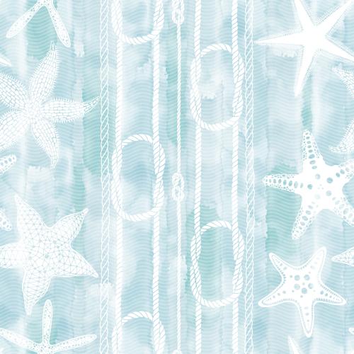 Starfish. Vector sea stars ropes ropes with sea knots waves on blue watercolor