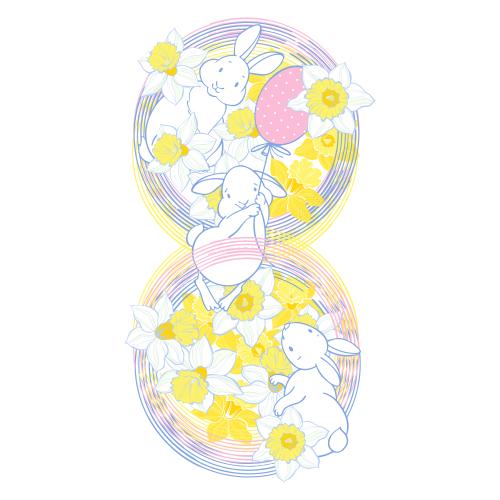 Illustration flower eight with cute bunnies on white