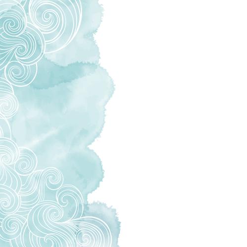 Illustration decorative waves on a blue watercolor fragment, space for text on white