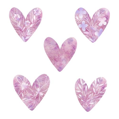 Raster image decorative heart cutouts, five options on white