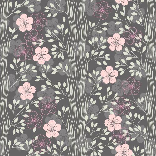 Tree. Vector stylized trees with flowers on gray