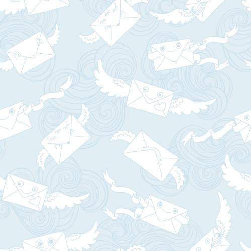 Vector image cartoonish envelopes and clouds on blue