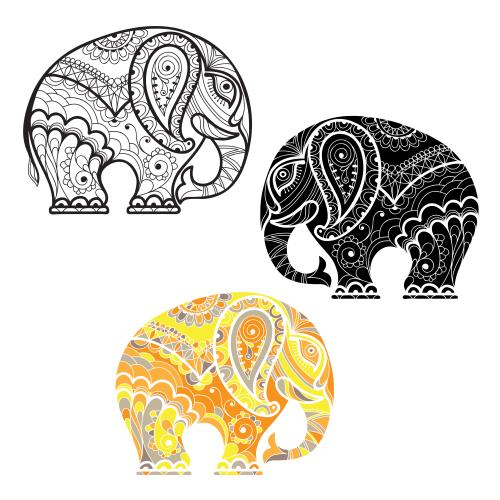 Vector image elephants three variants on white